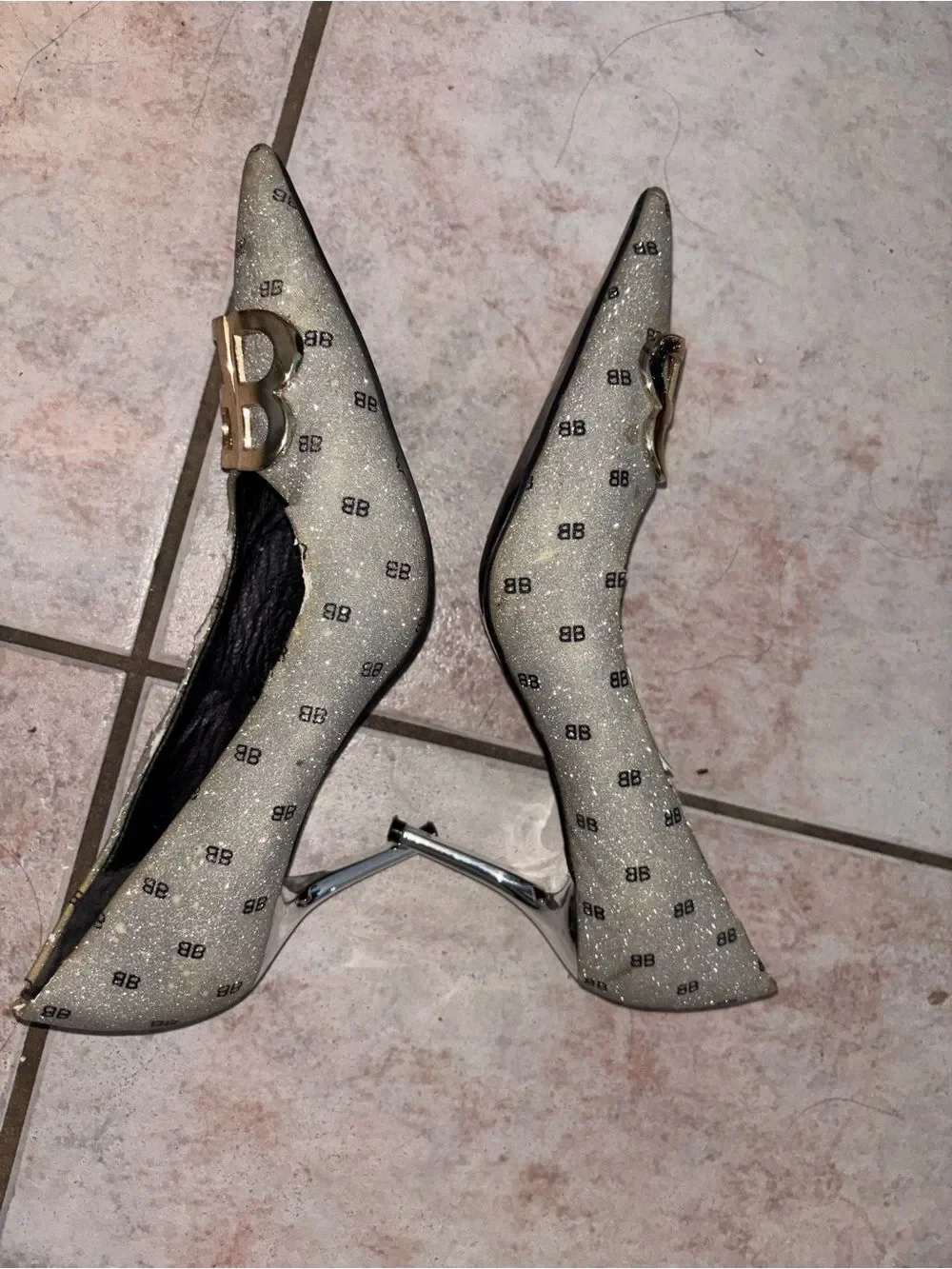 Balenciaga BB Knife Heels glitter pumps sparkle logo monogram shoes